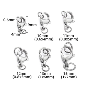 Polished stainless steel lobster clasps in various sizes for DIY necklace and bracelet making