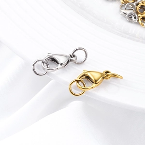 Polished gold and silver lobster claws with jump rings for DIY necklace jewelry making