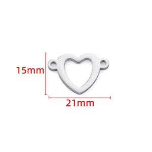 Gepolijste holle hart hanger van roestvrij staal met dubbele gaten, 21x15mm