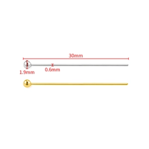 0.6mm gold and silver stainless steel ball pins 30mm length for DIY jewelry making