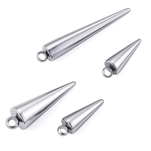 Polished stainless steel cone pendants in four sizes for jewelry making with top rings