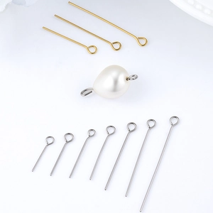 Gold and silver stainless steel eye pins for jewelry making with white pearl bead