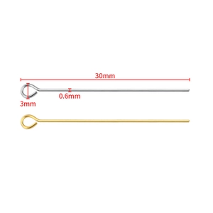 Golden and silver 30mm stainless steel eye pins for DIY jewelry making accessories