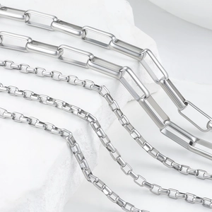 Polished silver stainless steel paperclip and box link chains for DIY jewelry making