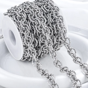 Diamond-cut silver stainless steel oval chain roll for DIY jewelry making accessories