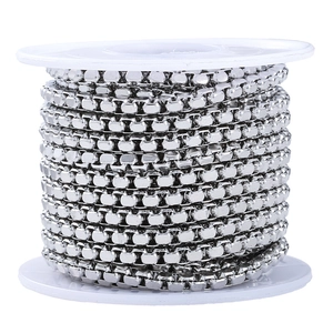 Polished silver stainless steel square pearl chain roll for DIY jewelry making