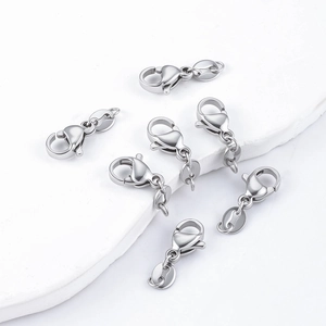 Polished stainless steel lobster claw clasps with oval tags for DIY necklace jewelry making