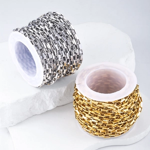 Gold and silver vacuum plated stainless steel rectangle link chains on plastic spools