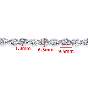 Oval twisted rope stainless steel chain with detailed measurement annotations