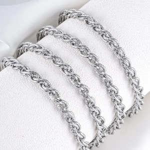 Cadena de cuerda de acero inoxidable plateado pulido para creación de joyas DIY