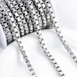 Polished silver stainless steel box chain roll for DIY jewelry making and necklaces