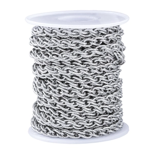 Rollo de cadena de cuerda trenzada de acero inoxidable plateado para joyería DIY