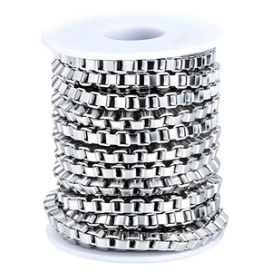 Roll of polished stainless steel box chain for DIY jewelry making and necklace crafts