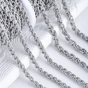 Chaîne corde torsadée en acier inoxydable argenté sur bobine pour fabrication de bijoux