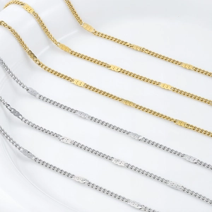 Chaîne gourmette plate en acier inoxydable doré et argenté pour bijoux DIY