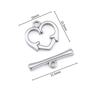 Fermoir à bascule en acier inoxydable poli en forme de cœur avec mesures pour bijoux DIY