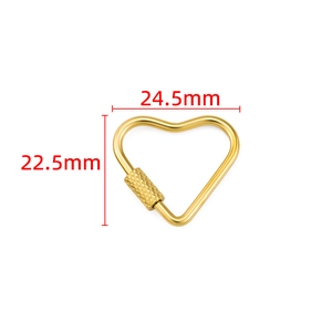Detailed view of a gold heart-shaped carabiner screw lock with 24.5mm x 22.5mm dimensions