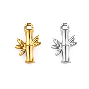 Minimalist gold and silver bamboo pendants with leaf details for DIY jewelry making