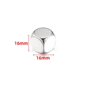 Polished 16mm stainless steel cube bead with a smooth mirror finish for DIY jewelry