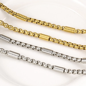 Acier Inoxydable Chaîne Vénitienne Cylindre Texturé Or Argent Plaqué DIY Collier Fabrication de Bijoux Accessoire Chaîne Femmes Hommes