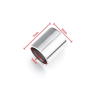 Cuenta cilíndrica de acero inoxidable pulido para joyería con 7mm de largo y 5mm de diámetro