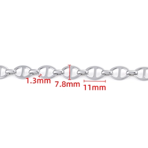 Polished stainless steel oval anchor chain link with 1.3mm thickness and 11mm length