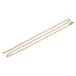 Golden stainless steel cable chain necklace with lobster clasp and adjustable extension