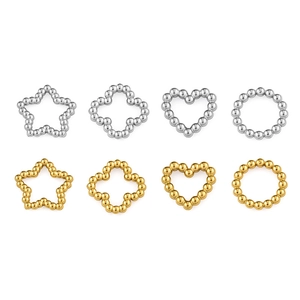 Golden and silver stainless steel beaded frame charms in star, clover, heart and round shapes