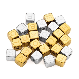6mm stainless steel cube alphabet beads in gold and silver for DIY jewelry making