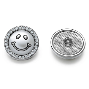 Silver metal smiley face button with sparkling rhinestones for coats and shirts