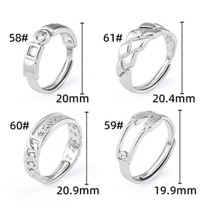 Size chart for adjustable silver steel rings with diameters from 19.9mm to 20.9mm