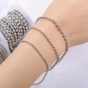 Cadena de bolas de acero inoxidable plateado pulido para collares y pulseras DIY