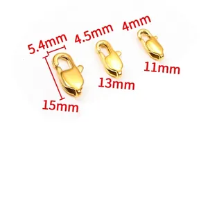 Three sizes of polished gold stainless steel square spring clasps for jewelry making
