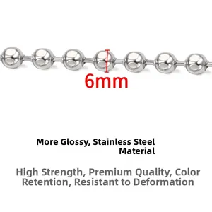 Macro shot of 6mm diameter silver stainless steel ball chain jewelry component