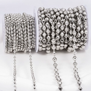 Cadena de bolas de acero pulido y cadena de cuentas facetadas para joyería artesanal