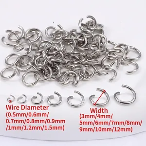 Polished stainless steel open jump rings in various sizes for DIY jewelry making and crafts