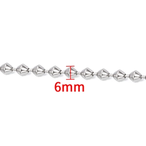 Primer plano de cadena de bolas cónicas de acero inoxidable de 6mm para joyería DIY