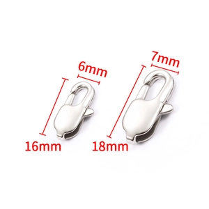 Polished stainless steel square lobster clasps in 16mm and 18mm for DIY jewelry