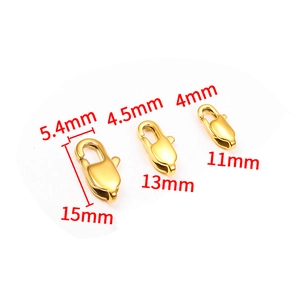 Polished gold stainless steel square lobster clasps in three sizes for DIY jewelry making