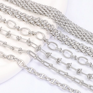 Various designs of silver stainless steel link chains showing classic necklace styles