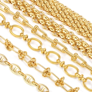 Polished gold stainless steel link chains with various designer knot and U-shaped patterns