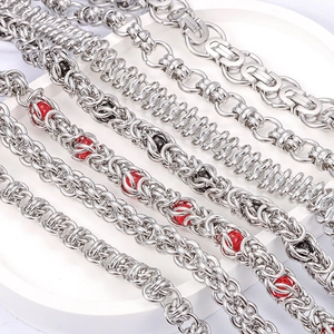 Polished stainless steel DIY chain necklaces and bracelets with red and black bead accents