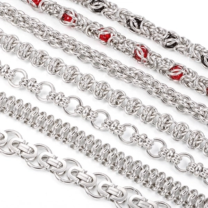 Polished stainless steel DIY jewelry chains in various woven styles with colored beads