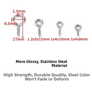 Détails macro des épingles à œillet en acier inoxydable pour bijoux avec dimensions précises