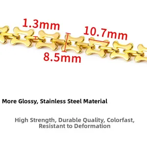 Makro-Detail einer 8,5 mm goldfarbenen Edelstahlkette in Knochenform mit 1,3 mm Dicke