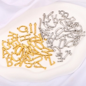 3D Textured Stainless Steel Initial Alphabet Letter Pendants 18K Gold Plated Charms For DIY Necklace Bracelet Jewelry Making