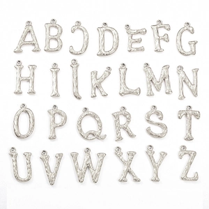 26 stainless steel alphabet pendants with 18K gold plating and unique hammered texture