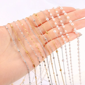 Golden stainless steel bead chains and pearl necklace assortment for DIY jewelry making
