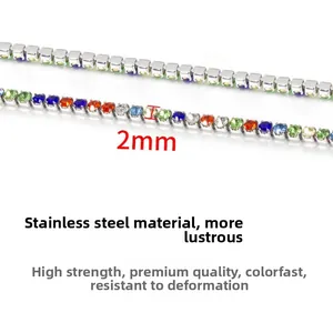 Detail of 2mm colorful zircon stainless steel tennis chain for DIY jewelry making