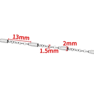 Polished stainless steel tube and flat link chain with dimensions 13mm and 2mm